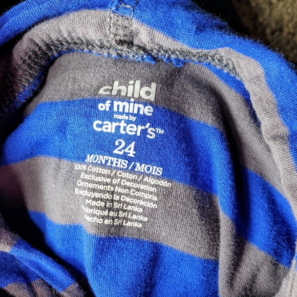 Child of Mine by Carter's Blue and Gray Striped Hooded T-Shirt Size 24m NWOT - Picture 2 of 9